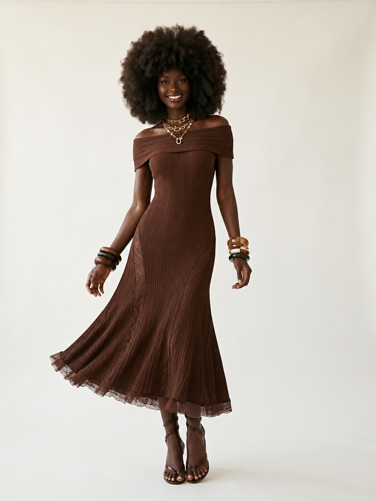 Elegant Knitted Lace Maxi Dress