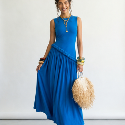 Graceful Braided Pleated Maxi Dress