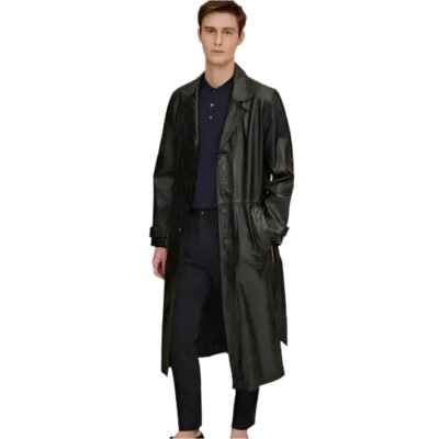 Men's Vintage Leather Long Trench Coat